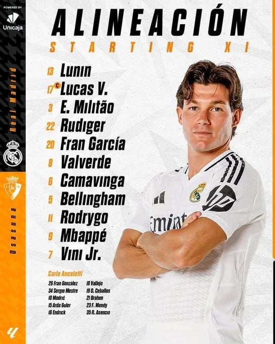 Carol Ancelotti Announces Real Madrid's First 11 for Osasuna, Arda Guler on the Bench 2 image 199