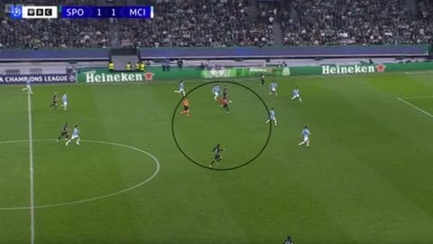 Man City v Man Utd - five talking points on an unusual derby 7 After Kovacic is pulled out of position and beaten by a successful dribble, City's midfield is again wide open, allowing Sporting to score a second.