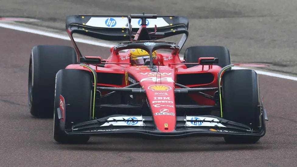 Fans gathered near the track to catch a sight of Hamilton in a Ferrari for the first time