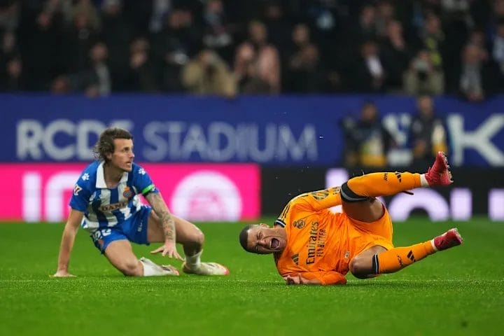Kylian Mbappe was intentionally felled by Carlos Romero - but he only received a yellow card / Alex Caparros/GettyImages

