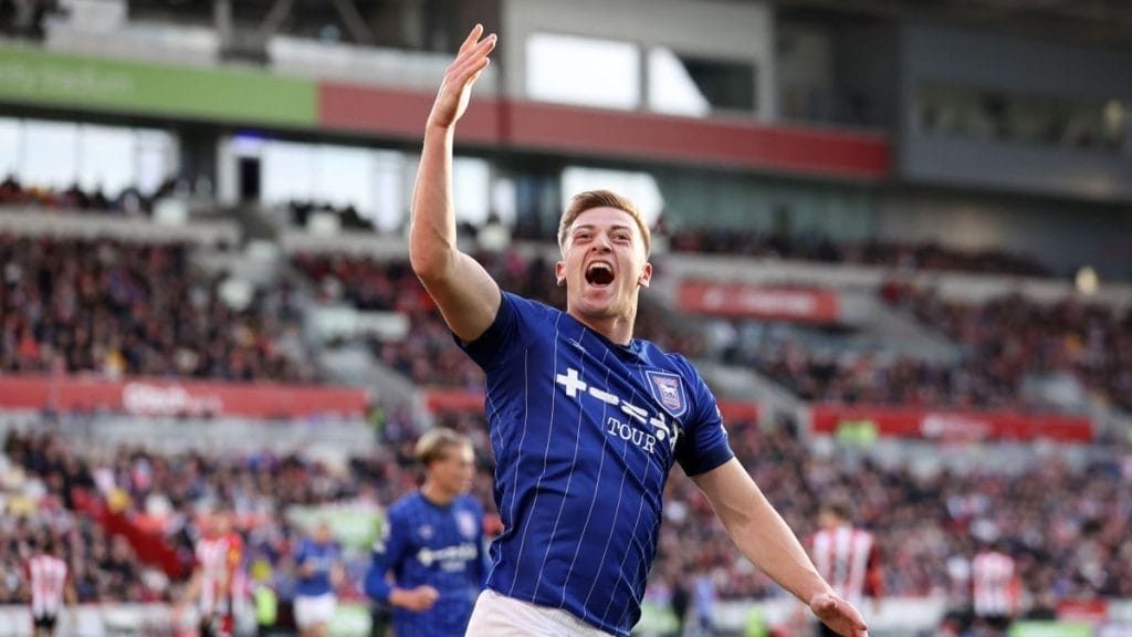 Liam Delap of Ipswich Town celebrates scoring his team's third goal during the Premier League match between Brentford FC and Ipswich Town FC at Gtech Community Stadium on October 26, 2024 in Brentford, England.

Image credit: Getty Images