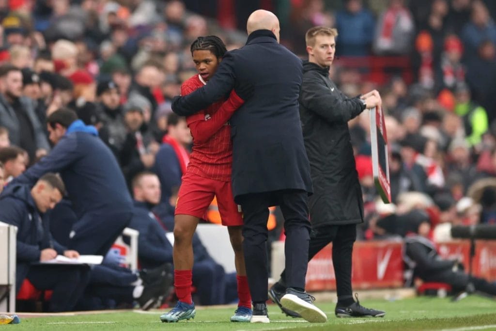 Liverpool Add Record-Breaking Teenager to Champions League Squad 2 Rio Ngumoha impressed Arne Slot on his debut / Jan Kruger/GettyImages
