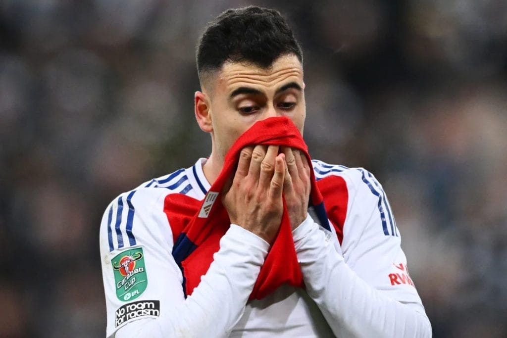 Disappointment for Gabriel Martinelli and Arsenal / Stu Forster/GettyImages
