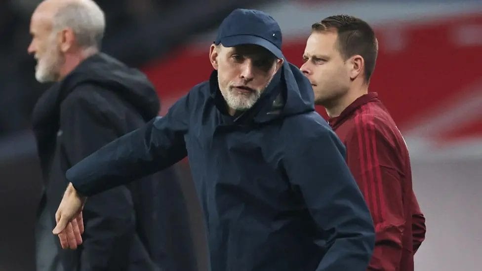 'England show Tuchel's search for thrills will be no quick fix' 1 England head coach Thomas Tuchel shows his frustration during the World Cup qualifier against Latvia at Wembley
