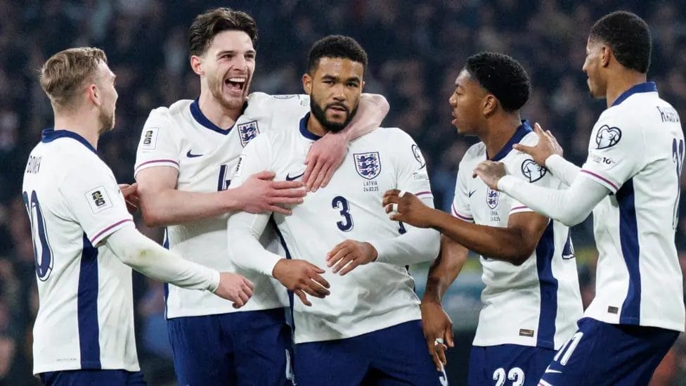 'England show Tuchel's search for thrills will be no quick fix' 2 Reece James (centre) scored a superb free-kick on his first international start since September 2022