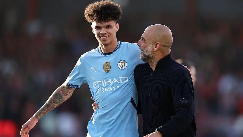 Last shot at glory for 'legends'? Guardiola still burning with desire 2 Youngster Nico O'Reilly is embraced by Manchester City manager Pep Guardiola after setting up two goals in their FA Cup quarter-final win