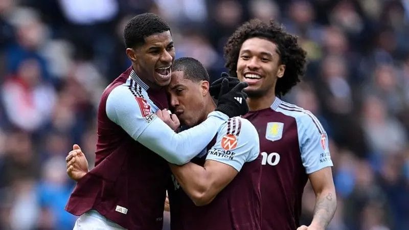 'His swagger is back' but Villa won't 'waste time' on Rashford future 2 Marcus Rashford (left) celebrates his second goal for Aston Villa at Preston