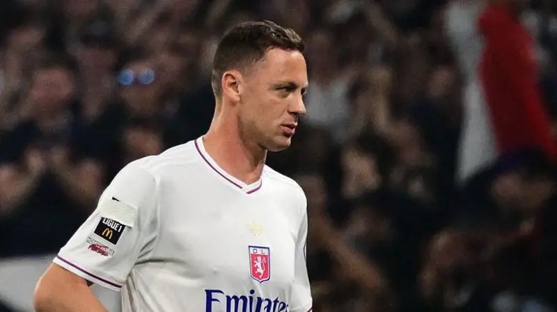 The campaign logo on the shirt of Lyon's Serb midfielder Nemanja Matic was covered up