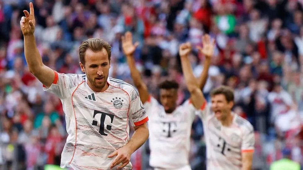 Kane scores in comfortable win for champions Bayern 2-0 1 Harry Kane has scored 61 goals in two Bundesliga seasons so far