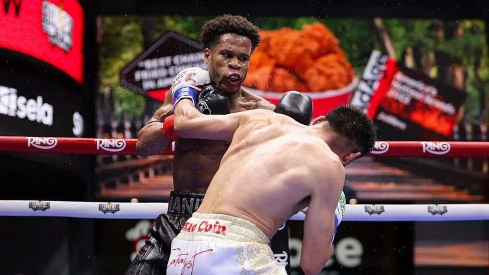 Former undisputed lightweight champion Devin Haney (left) extended his record to 32 professional wins

