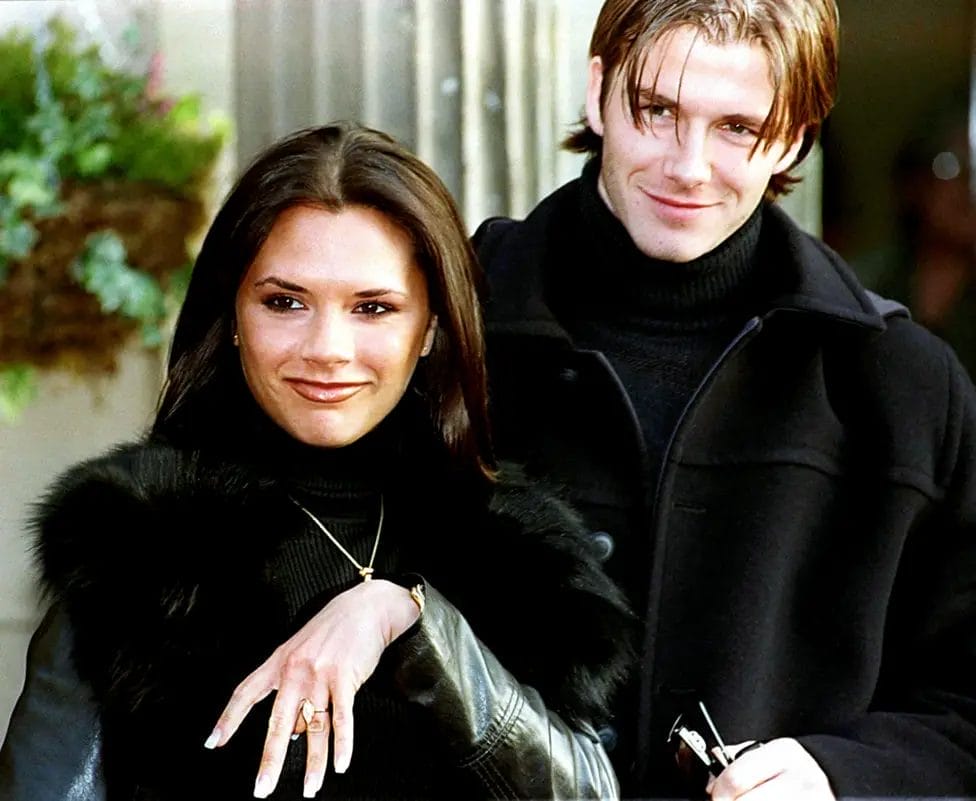 Beckham and Victoria Adams, more commonly known as Posh Spice from girlband the Spice Girls, started dating in 1997. They announced their engagement in 1998 and married the following year in an Irish castle ceremony featuring golden thrones.

