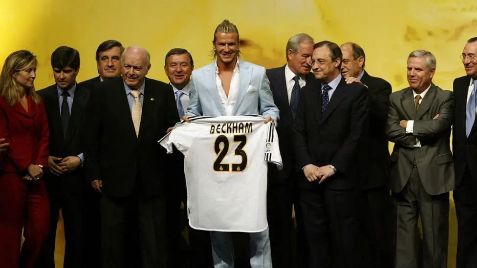 Beckham joined Real Madrid's 'Galacticos' in 2003. Because forward Raul already wore Beckham's famous number seven shirt, the England captain chose the number 23 instead because of his admiration for basketball great Michael Jordan.

