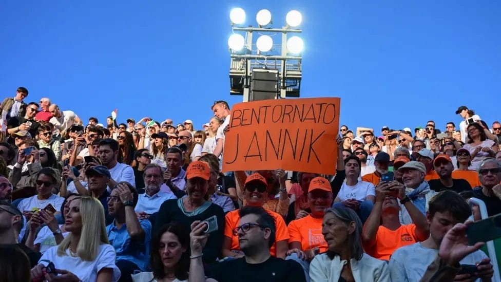 Sinner Emotional Return: Jannik Enjoys 'Amazing Feeling' in Italian Open Comeback Win 2 Fans held up a sign saying 'Welcome back Sinner' during the Italian's victory
