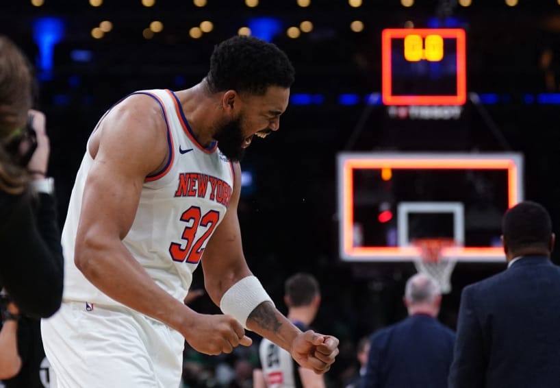 Knicks big man Karl-Anthony Towns appeared to suffer a left hand injury during the Game 3 loss to the Boston Celtics.
