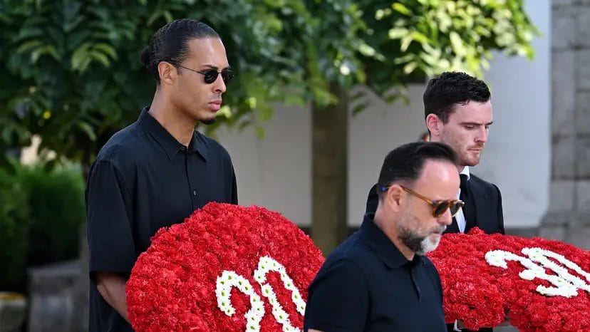 Liverpool staff and players are in attendance as Diogo Jota's funeral takes place in Portugal, following his death in a tragic car crash on Thursday.